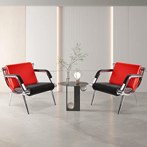 Walnest Waiting Room Chair with Armrest 2 Seat Red Black PU Leather Office Furniture
