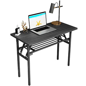 CRGHS Folding Computer Desk, Foldable Table Writing Desk for Laptop and PC, Home and Office Modern Style with Storage for Eating Camping and Small Spaces, No Assembly Required, 2 Tiers, Black