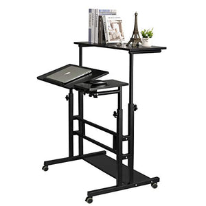 SIDUCAL Mobile Standing Desk, Rolling Ajustable Computer Desk, Mobile Computer Workstation Adjustable Desks for Home Office for Stand Up, Black
