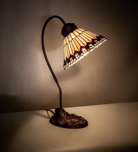 Meyda Tiffany 106055 18" High Tiffany Jeweled Peacock Desk Lamp