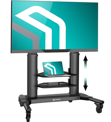 ONKRON Mobile TV Stand for 40-80 Inch TV - Height Adjustable Aluminum Floor Stand - Max 122 lbs - 700x400 VESA - Portable Rolling Cart - Black