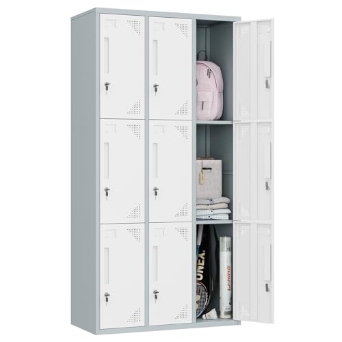 MIIIKO Metal Lockers 3 Tier 3-Wide with 9 Doors, 71" Tall Employee Storage Locker
