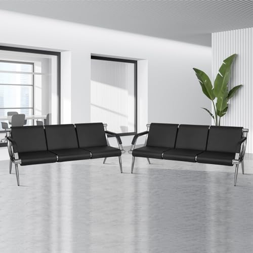 Kinpaw Waiting Room Chair, Black PU Leather Armchair, 6-Seat-A