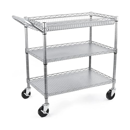 WAOCEO Kitchen Storage Cart Heavy Duty 3 Tier Utility Cart with Wheels, 990Lbs Capacity Commercial Grade Rolling Utility Cart
