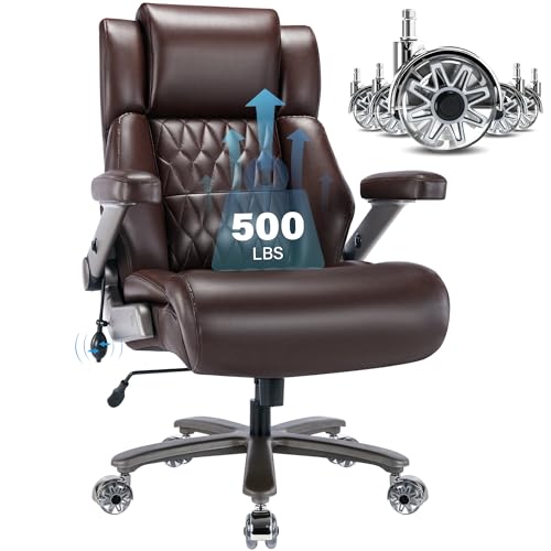 FAMIC Big and Tall 500lbs Office Chair - Adjustable Lumbar Support, 3D Flip Arms, Heavy Duty Metal Base, High Back Executive Desk Chair