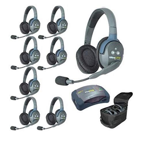 EARTEC HUB8D Full Duplex Wireless Intercom with 8 Ultralite Double Ear Headsets
