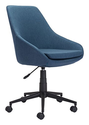 Zuo Modern 100961 Powell Office Chair, Blue, Cushioned Seat Swivels and Adjusts in Height, Sturdy Casters, 250 lbs Weight Capacity, Dimensions 24.8"W x 34.39"H x 24.8"L