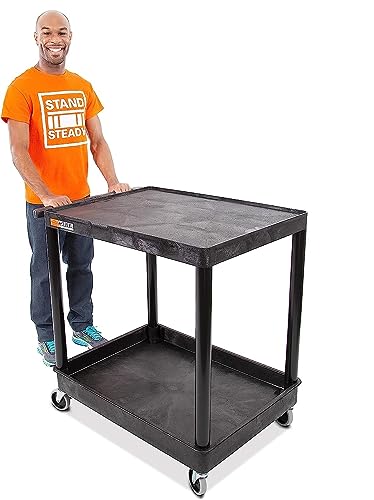 Stand Steady Tubstr Large 2 Shelf Utility Cart - Heavy Duty Hybrid Tub & Flat Shelf Cart, 200 lbs Capacity, Rolling Storage Cart (32 x 24in)