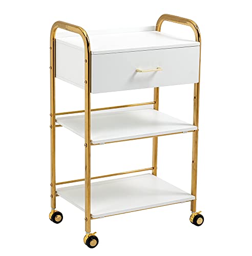 Generic HomelyD Sturdy Golden 3 Tier Rolling Cart with Drawer