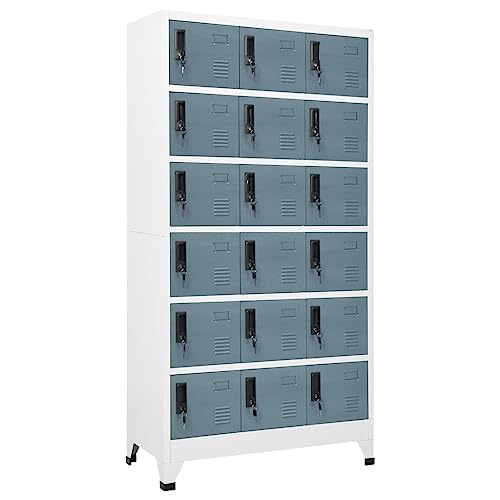 loibinfen Metal Locker Cabinet with 18 Lockers, Employees Storage School Hospital Gym, Light Gray/Dark Gray 35.4"x15.7"x70.9" Steel