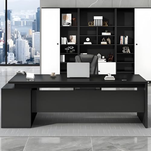 KWOKING Elegant Executive Desk with Reversible L-Shape Design - Black 78.7" L x 31.5" W x 29.5" H
