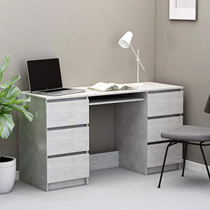 vidaXL Modern Computer Desk with 6 Drawers, Sturdy Office Desk, Notebook Tablelet Table, Writing Gaming Desk, Reading Table, Workstation for Home Office Study Room 55.1x19.7x30.3 inch Chipboard