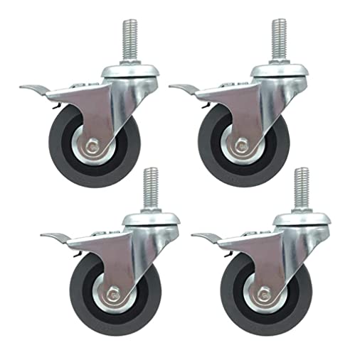 IkiCk Heavy Duty Plate Casters 3" Rubber Swivel Castor Wheels - 4Pcs (Brake)