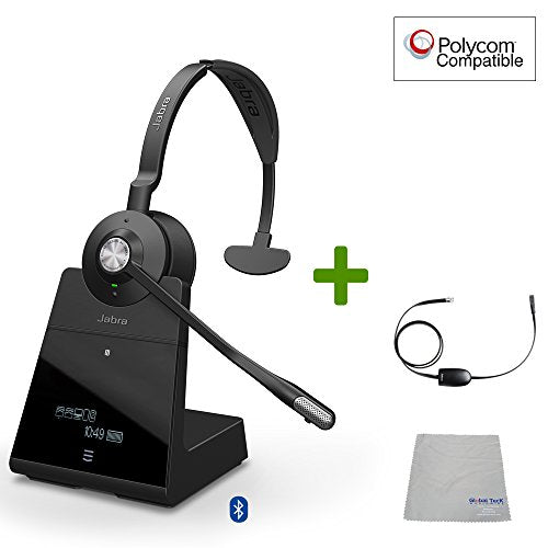 Polycom Compatible Jabra Engage 75 Wireless Headset Bundle with EHS Adapter, 9556-583-125-PLY | VVX and Soundpoint Phones, Bluetooth, PC/MAC, USB, Skype for Business (Mono - EHS - Cloth)
