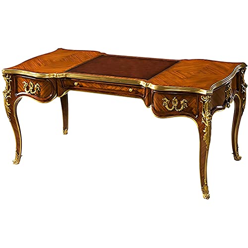 None Retro Solid Wood Computer Desk Pure Copper Carved Boss Desk 64.2X33.9X29.9Inches