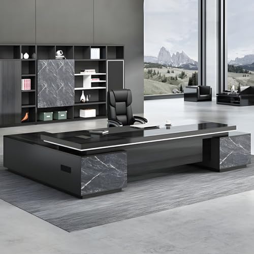 KWOKING L-Shaped Executive Office Desk with Drawers & Exterior Shelving - 79" x 63" - Right Hand Return