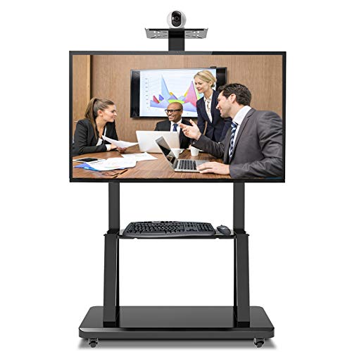 YokIma Black Mobile TV Floor Stand/Cart, Fits 32-75 Inch TV, Universal Display Stand with Wheels & Camera Shelf, 120Kg Load