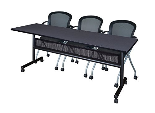 Regency Flip Top Mobile Training Table with Modesty and Cadence Chair Set - 84 x 24 inch Grey