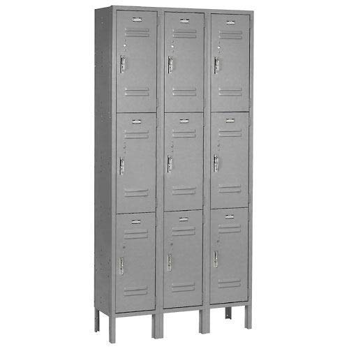Global Industrial 3 Tier Locker, 12x15x24, 9 Door, Gray - Ready to Assemble