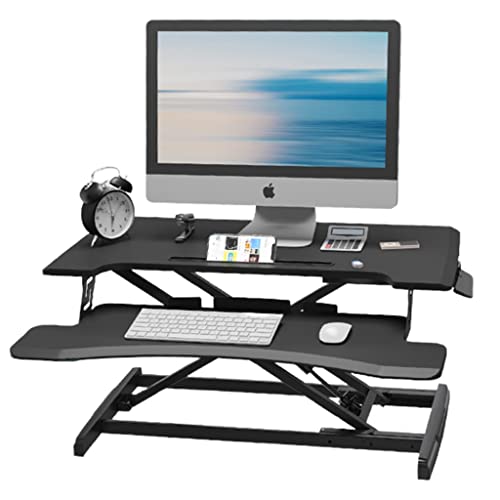 None Adjustable Height Desk Riser with Removable Keyboard Tray - Dual Monitor Lift Computer Workstation