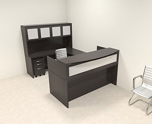UTM Furniture 5pc Modern Contemporary U Shape Glass Reception Desk Set, RO-ABD-R12