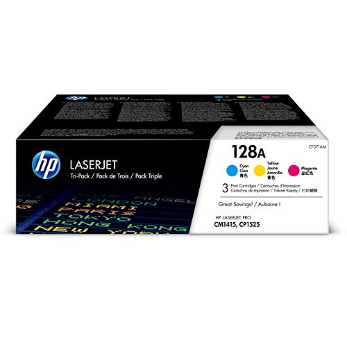 HP 128A | CE321A, CE322A, CE323A | 3 Toner Cartridges | Cyan, Yellow, Magenta