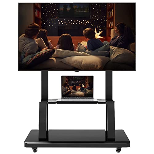 Generic Mobile TV Floor Stand/Cart for 75/70/65/60 Inch Flat Screens, Black Metal Rolling TV Trolley