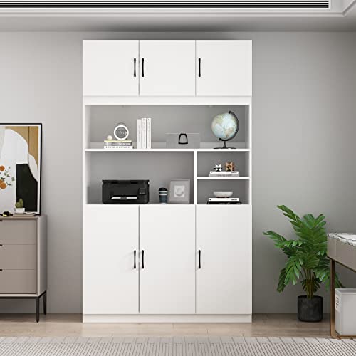 AIEGLE Large White Bookshelf Set with Open Shelves & Doors (47.2" W x 15.7" D x 70.9" H)