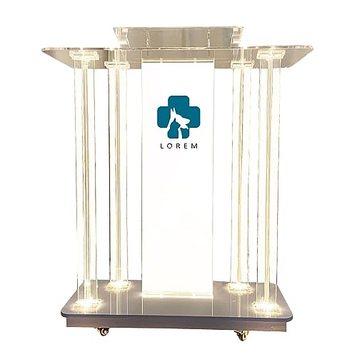 Noonan Acrylic Church Pulpit Stand with RGB LED Light and Custom Logo - Clear Podium Lectern for Churches, Schools, Office