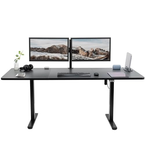 VIVO Electric Height Adjustable Stand Up Desk 71x30 - Black Table Top, Black Frame