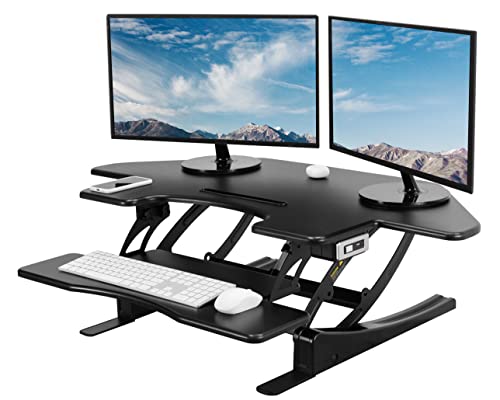 VIVO Electric Height Adjustable Corner Desk Converter, VE Series, Dual Monitor Riser - Black