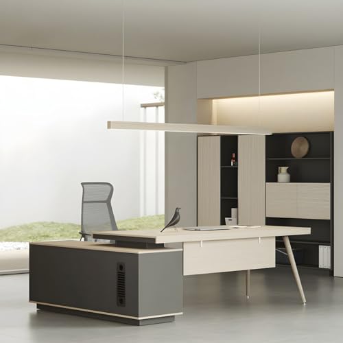 KWOKING Contemporary Natural Executive Desk Oak L-Shape Wooden Office Desk - 70.9" L x 31.5" W x 29.5" H