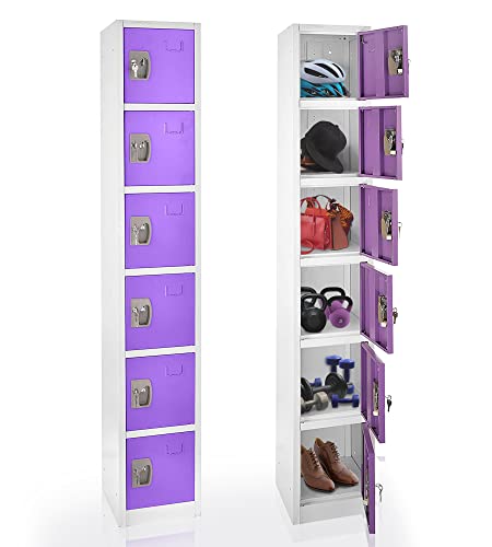 AdirOffice Large School Locker with 6 Doors and 6 Hooks - Purple