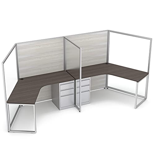 SKUTCHI DESIGNS INC. SAPslim 2-Person Cubicles | 120 Degree Workstations with Storage | Modern Office | Black Oak
