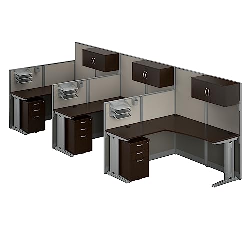 Bush Business Furniture Office in an Hour 3 Person L Shaped Cubicle Workstations in Mocha Cherry