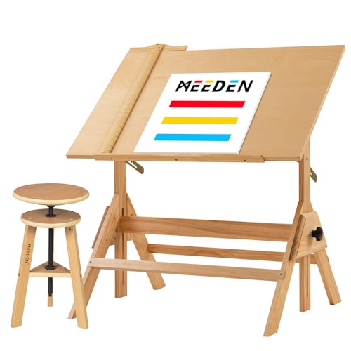 MEEDEN Wood Drafting Table & Stool Set, Adjustable Height, Tiltable Tabletop