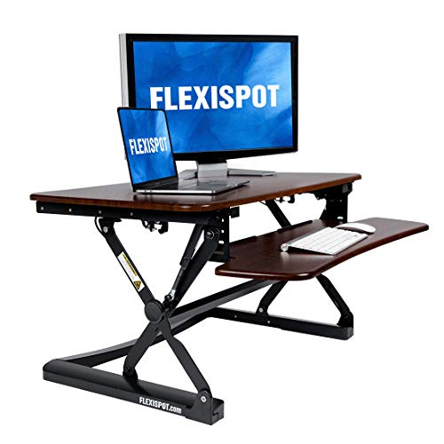 FlexiSpot M2RW Standing Desk - 35 Inch Wide Platform Height Adjustable Stand up Desk Computer Riser with Removable Keyboard Tray (Medium Size River Walnut)