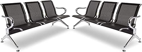 Kinbor Reception Guest Chairs Set of 2 - Waiting Room Bench with Arms for Office, Airport, Bank, Hospital, School, Barbershop - Black