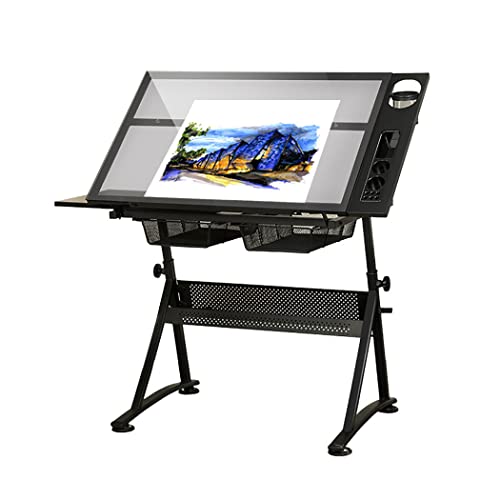 EESHHA Folding Drawing Table Drafting Desk with Adjustable Height and Tempered Glass Top