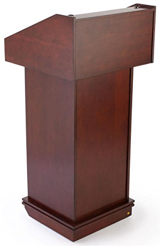 Displays2go Mahogany Finish Lectern with Hidden Wheels, 22-3/8 x 48 x 21-5/8-Inch
