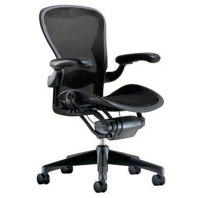 Herman Miller Aeron Chair - Highly Adjustable - Graphite Frame - Lumbar Pad - True Black (Large)