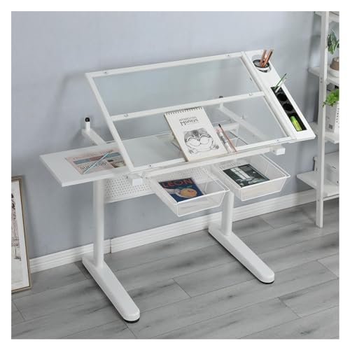 Yhqcdr Drafting Table with Storage and Stool - Hand Crank Adjustable Drawing Desk