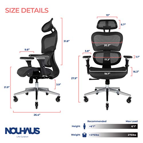 NOUHAUS Ergo3D Ergonomic Office Chair. Mesh, Swivel, Rolling Desk Chair
