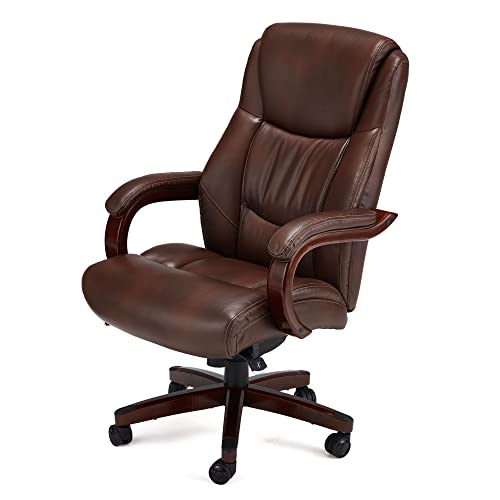 JOMEED CC82 Delano Big and Tall Executive Office Chair with Lumbar Support, Adjustable Height, Memory Foam - Brown Leather