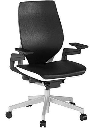 Steelcase Gesture Office Chair - Black Leather, Low Seat Height, Shell Back, Light on Light Frame, Polished Aluminum Base