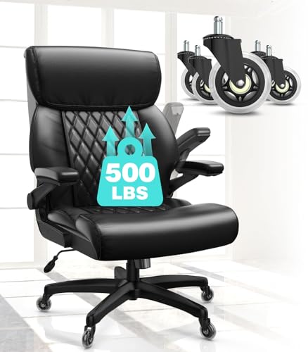 Raynesys Big and Tall Office Chair 500lbs Capacity, High Back Executive Chair with Armrests, Wide Seat, Ergonomic Bonded Leather, Black