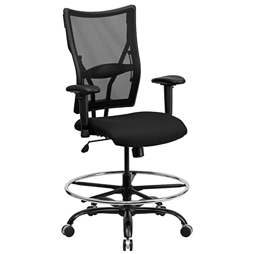 Offex Big and Tall Black Mesh Drafting Stool with Arms