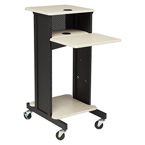 Oklahoma Sound PRC200 Premium Presentation Cart, Ivory Woodgrain/Black, 18"x40.5"x30