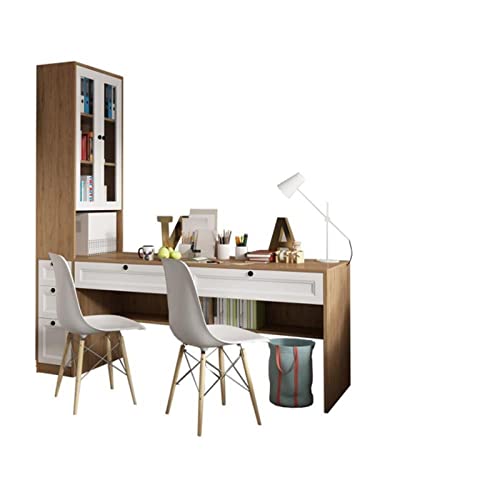 None Corner Two Person Computer Desk with Integrated Bookcase