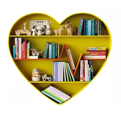 Habrur Heart Shape Wall-Mounted Bookshelf Iron Storage Rack (Yellow, 112 * 20 * 100cm)